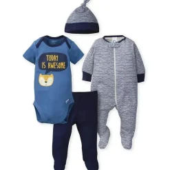Gerber - Conjunto de 4 peças Snap, Body, Calça e Boné com Pés, Fox