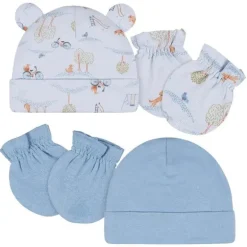 Gerber - Conjunto de 4 peças (boné e luva) - Menino 0-6M