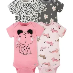Gerber - Macacão de Manga Curta para Bebê 4Pk - Menina Leopardo