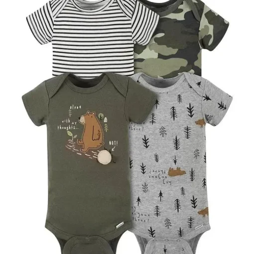 Gerber - Macacão de Manga Curta para Bebê 4Pk - Menino Urso