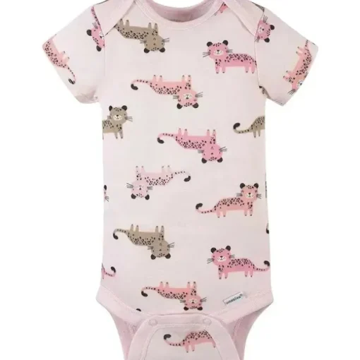 Gerber - Macacão de Manga Curta para Bebê 4Pk - Menina Leopardo