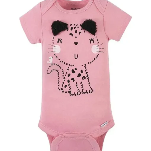 Gerber - Macacão de Manga Curta para Bebê 4Pk - Menina Leopardo
