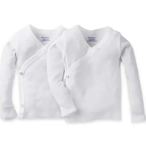 Gerber 2 pacote de camisa branca de manga longa Snap Lateral com punhos de luva