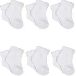 Gerber - 6Pk Terry Wiggle Proof Meias, 0/3M, Branco