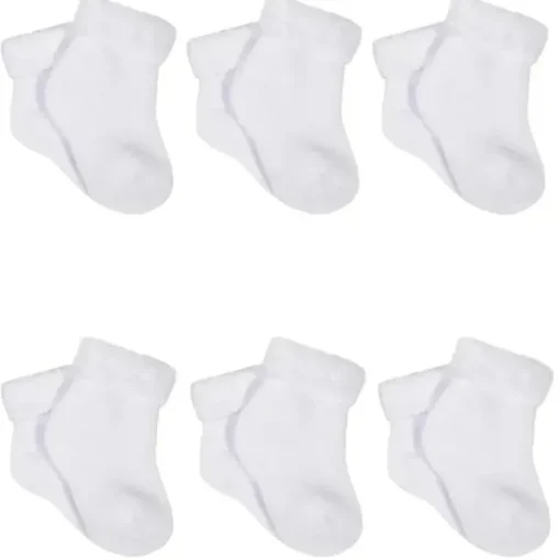 Gerber - 6Pk Terry Wiggle Proof Meias, 0/3M, Branco