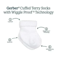 Gerber - 6Pk Terry Wiggle Proof Meias, 0/3M, Branco