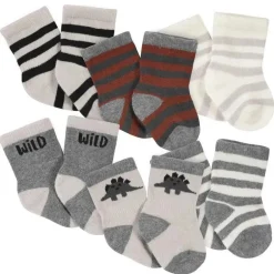 Gerber - 6Pk Wiggle Proof Jersey Crew Mews Boy Dino, 0/3M