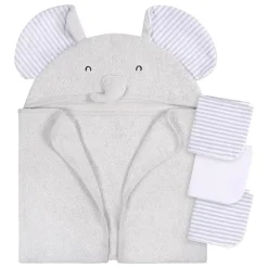 Gerber - Toalha de banho e panos de banho com capuz para bebê, elefante