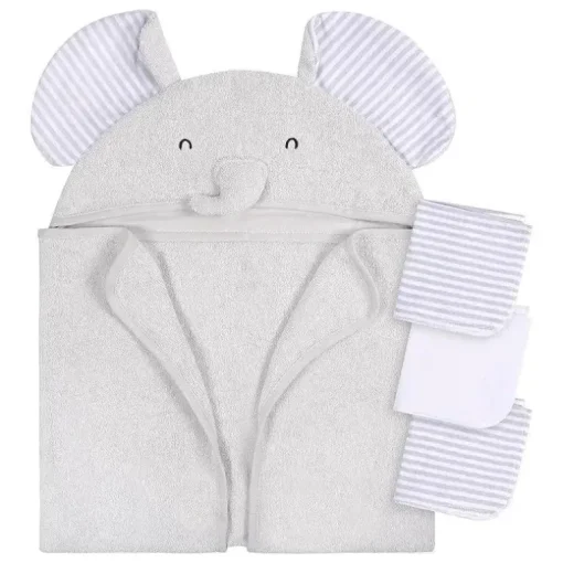 Gerber - Toalha de banho e panos de banho com capuz para bebê, elefante