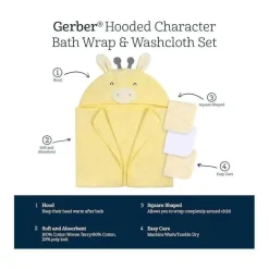 Gerber - Toalha de banho e panos de banho para bebê com capuz, girafa