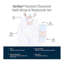 Gerber - toalha de banho e panos de banho com capuz para bebê, unicórnio