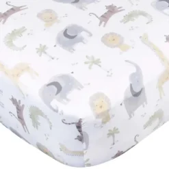 Gerber Bedding - 1Pk Knit Crib Sheet, Neutral Animals + Geos Neutral