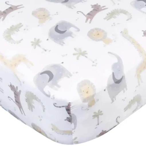 Gerber Bedding - 1Pk Knit Crib Sheet, Neutral Animals + Geos Neutral
