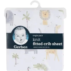 Gerber Bedding - 1Pk Knit Crib Sheet, Neutral Animals + Geos Neutral