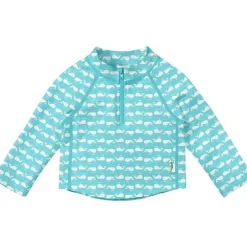 Green Sprouts - Camisa Rashguard de manga comprida com zíper, Aqua Whale Geo