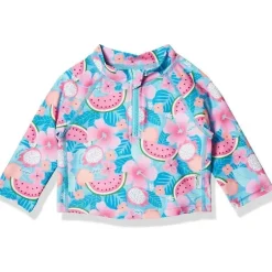 Green Sprouts - Camisa Rashguard de manga comprida com zíper, Aqua Tropical Fruit Floral
