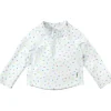 Green Sprouts - Camisa Rashguard de manga comprida com zíper, ponto arco-íris branco