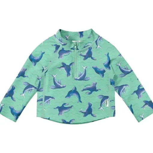 Green Sprouts - Camisa Rashguard de manga comprida com zíper, Seafoam Sea Lions