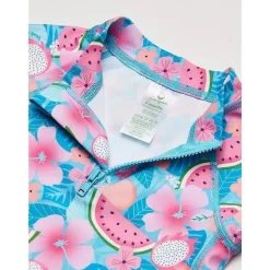 Green Sprouts - Camisa Rashguard de manga comprida com zíper, Aqua Tropical Fruit Floral
