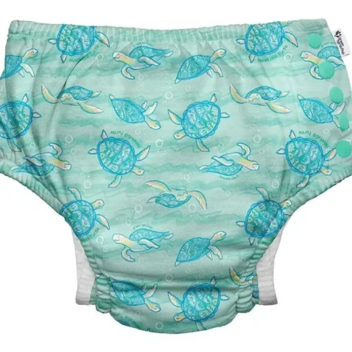 Green Sprouts - Fralda Reutilizável Eco Snap Swim, Tartaruga-de-pente Seafoam