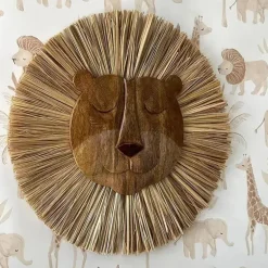 Guindaste - Decoração de berçário e quarto de criança Safari para bebês, decoração de parede de animal de madeira, leão