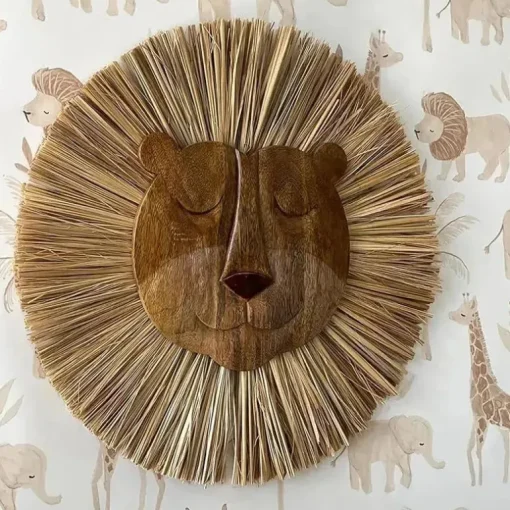 Guindaste - Decoração de berçário e quarto de criança Safari para bebês, decoração de parede de animal de madeira, leão