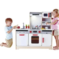 Hape - Cozinha infantil multifuncional de madeira com acessórios