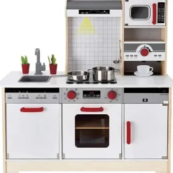 Hape - Cozinha infantil multifuncional de madeira com acessórios