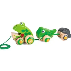Hape - Família Pull Along Frog com rodas anti-capotamento