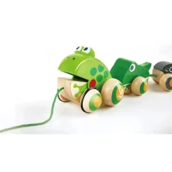 Hape - Família Pull Along Frog com rodas anti-capotamento