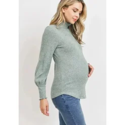 Hello Miz - Blusa Hacci Maternity Gola Mock com Canelado Escovado, Menta