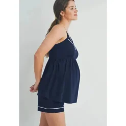 Hello Miz – Conjunto de regata e shorts Cami para maternidade, azul marinho