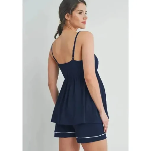 Hello Miz – Conjunto de regata e shorts Cami para maternidade, azul marinho