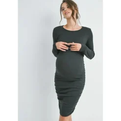 Hello Miz - Double Layer Ruched Nursing Dress, Dark Green
