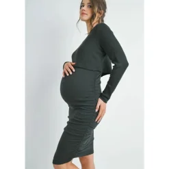 Hello Miz - Double Layer Ruched Nursing Dress, Dark Green