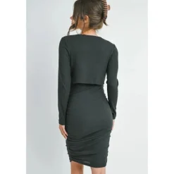 Hello Miz - Double Layer Ruched Nursing Dress, Dark Green