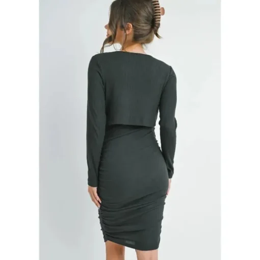 Hello Miz - Double Layer Ruched Nursing Dress, Dark Green