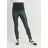 Hello Miz - Faux Leather Maternity Over The Bump Leggings, Black