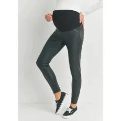Hello Miz - Faux Leather Maternity Over The Bump Leggings, Black