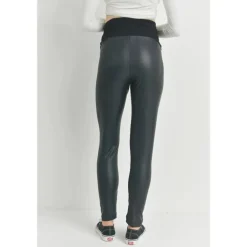 Hello Miz - Faux Leather Maternity Over The Bump Leggings, Black