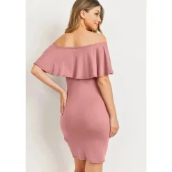 Hello Miz - Minivestido Grávida com Ombros Baixos e Folhos, Malva