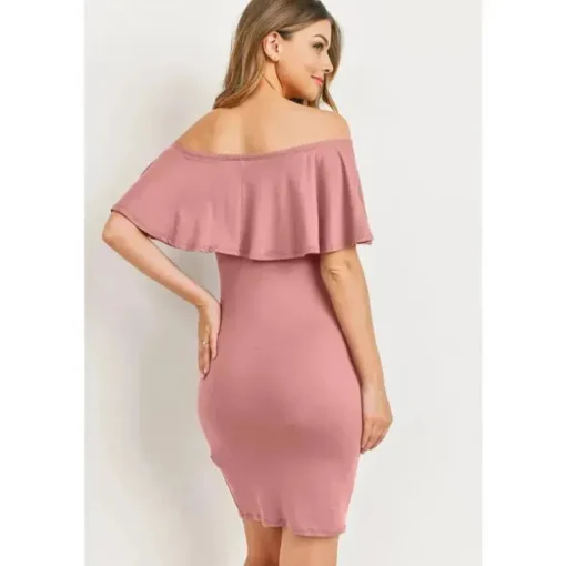 Hello Miz - Minivestido Grávida com Ombros Baixos e Folhos, Malva