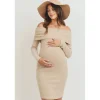 Hello Miz - Ribbed Off The Shoulder Bodycon Maternity Dress, Sand