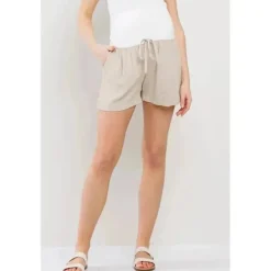 Hello Miz – Shorts de maternidade liso com bolsos e cordão, aveia