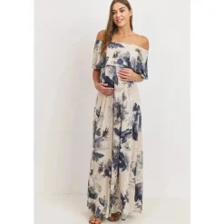 Hello Miz - Vestido de maternidade com babados e ombros largos, taupe
