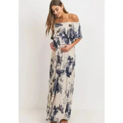 Hello Miz - Vestido de maternidade com babados e ombros largos, taupe