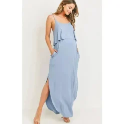 Hello Miz - Vestido Maxi de Enfermagem para Maternidade Sólido, Chambray