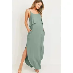 Hello Miz - Vestido Maxi de Enfermagem para Maternidade Solid, Sage