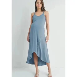 Hello Miz - Vestido midi de maternidade cruzado alto-baixo nas costas, Chambray
