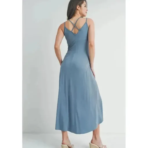 Hello Miz - Vestido midi de maternidade cruzado alto-baixo nas costas, Chambray
